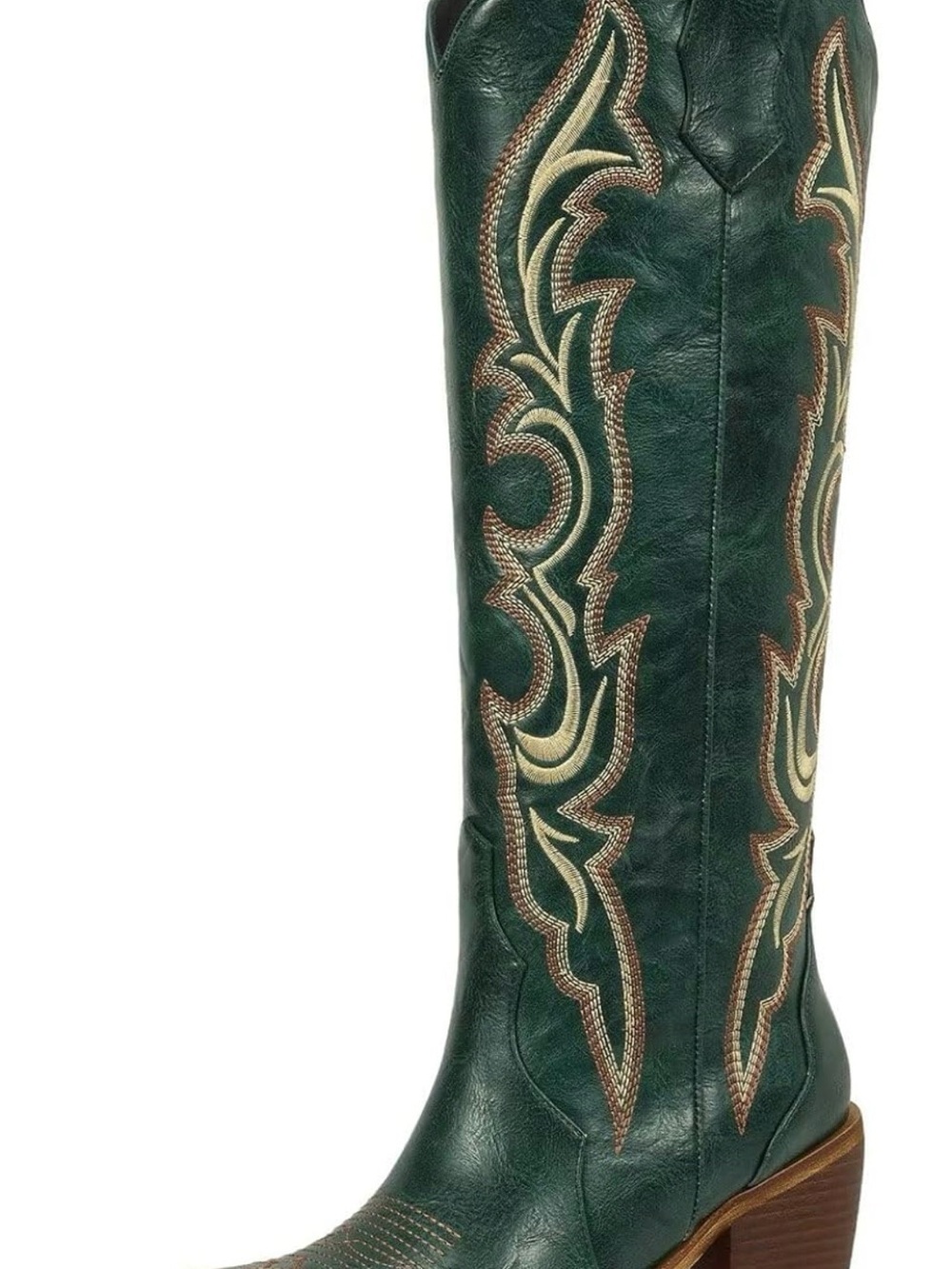 Embroidered Forest Green Leather Heeled Cowboy Boots